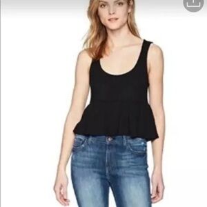 NEW Rachael Pally Black Tank Top Black Cropped Ribbed Ruffle XS